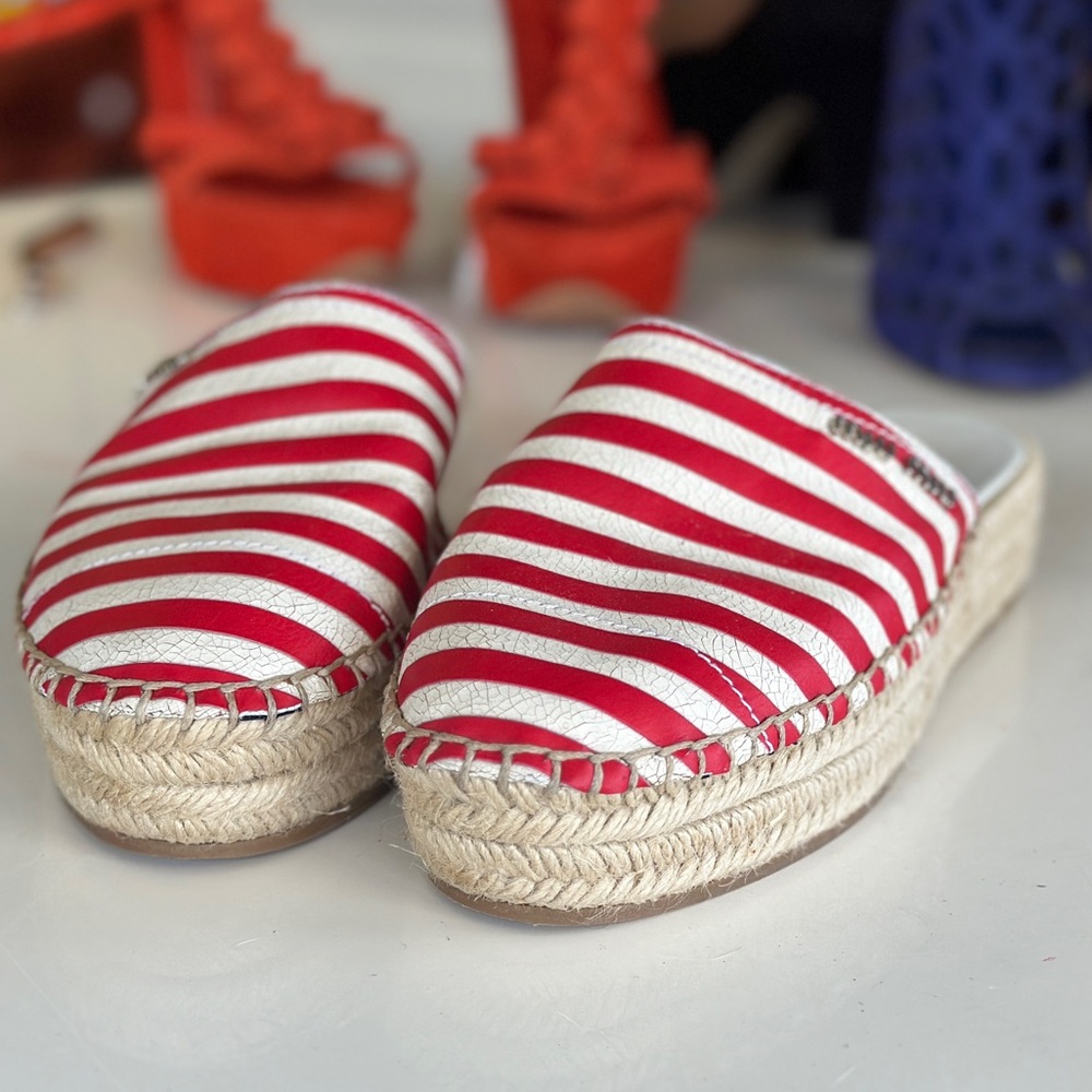 Miu Miu Striped Espadrille Slides | Size 8